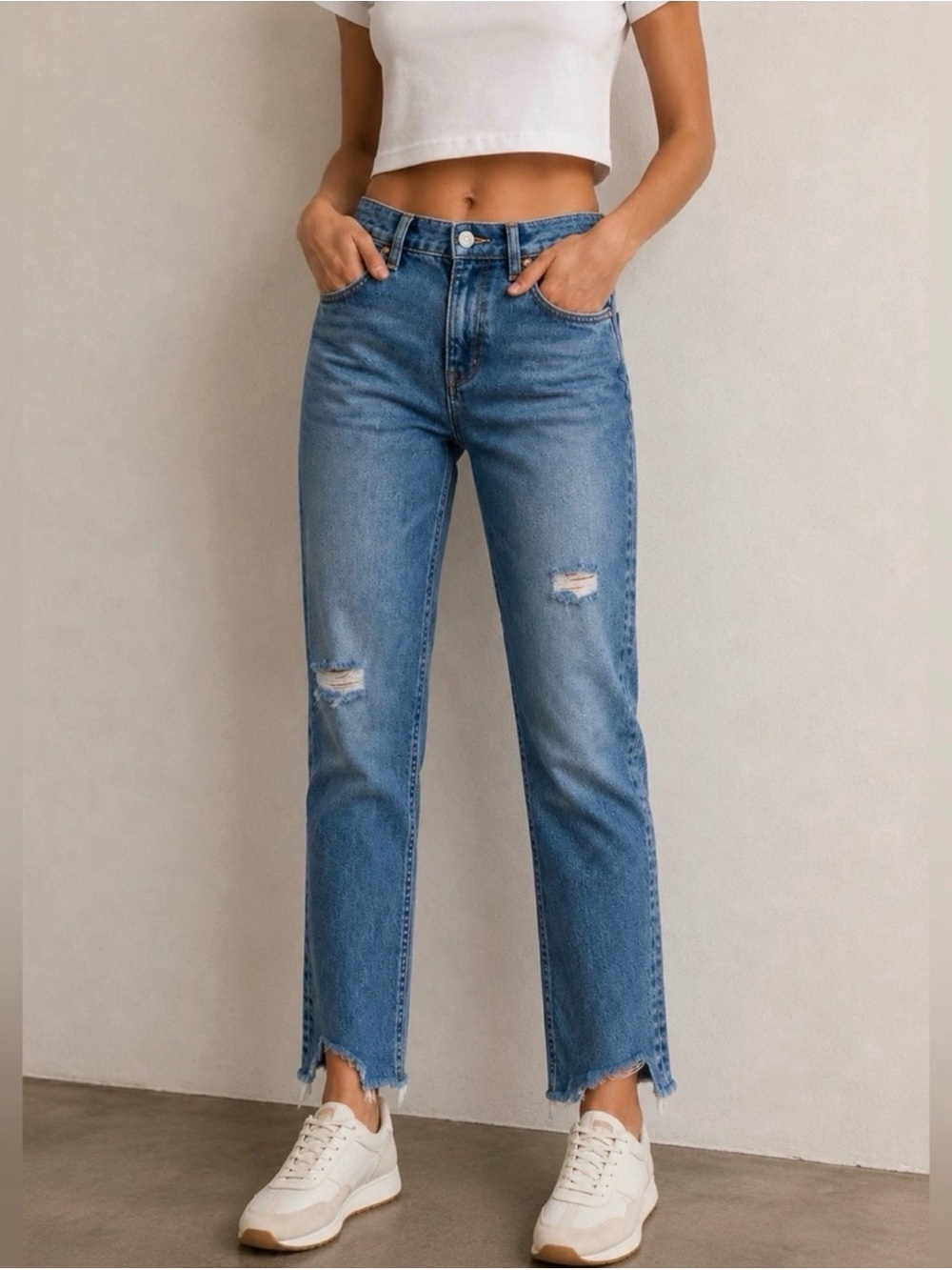 Acne Studios High Rise Straight Slim Jeans 26 Distressed Frayed Hem Minimalist
